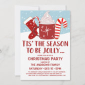 Jolly Red Blue Cocoa Candy Cane Strumpf Weihnachte Einladung (Vorderseite)