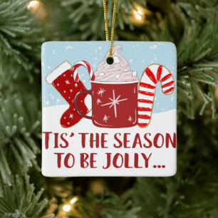 Jolly Red Blue Cocoa Candy Cane Strumpf Weihnachte Keramikornament