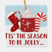 Jolly Red Blue Cocoa Candy Cane Strumpf Weihnachte Keramikornament (Vorderseite)
