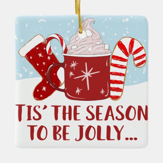 Jolly Red Blue Cocoa Candy Cane Strumpf Weihnachte Keramikornament (Vorderseite)