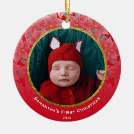 Jolly Red Poinsettia Baby's First Christmas Cerami Keramik Ornament