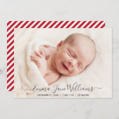 Jolly Red Stripes Birth Announcement Foto Card Ankündigung (Vorne/Hinten)