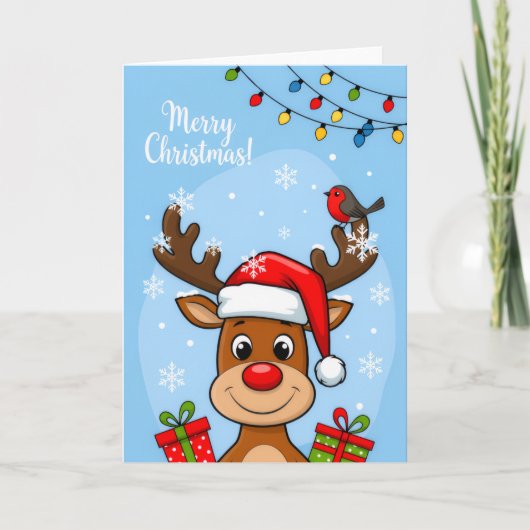Jolly Reindeer Christmas Cheer – Kids Holiday Card Karte (Vorderseite)