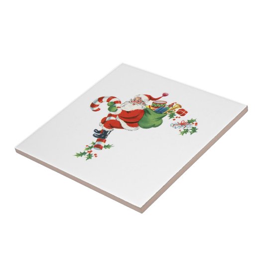 Jolly Retro Santa Riding Candy Cane Fliese (Seite)