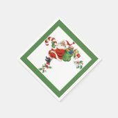 Jolly Retro Santa Riding Candy Cane Grünbuch Serviette (Ecke)