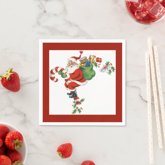 Jolly Retro Santa Riding Candy Cane Red Serviette (Beispiel)