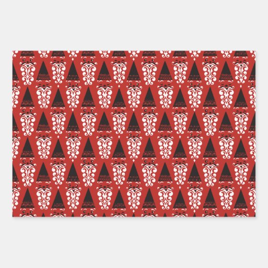 Jolly Retro Santas Wrapping Paper Geschenkpapier Set (Vorderseite)
