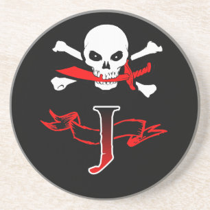 Jolly Roger J Monogramm Anfangsbuchstabe Sandstein Untersetzer