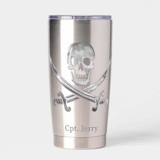 Jolly Roger Pirate Silver Custom Thermobecher (Rückseite)