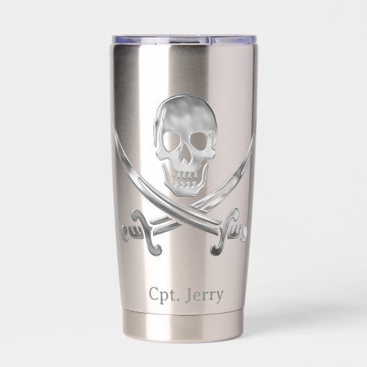 Jolly Roger Pirate Silver Custom Thermobecher (Vorderseite)