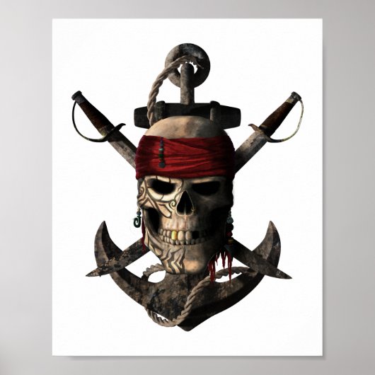 Jolly Roger Pirate Skull and Swords Sailing Anchor Poster (Vorne)