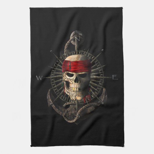 Jolly Roger Pirate Skull Sailing Compass Anchor Geschirrtuch (Vertikal)