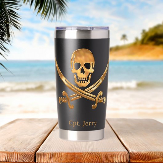 Jolly Roger Piratengold Custom Thermobecher (Strand (gedreht))