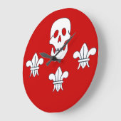 JOLLY ROGER SKULL AND THREE LILIES FLAG, Red Große Wanduhr (Winkel)