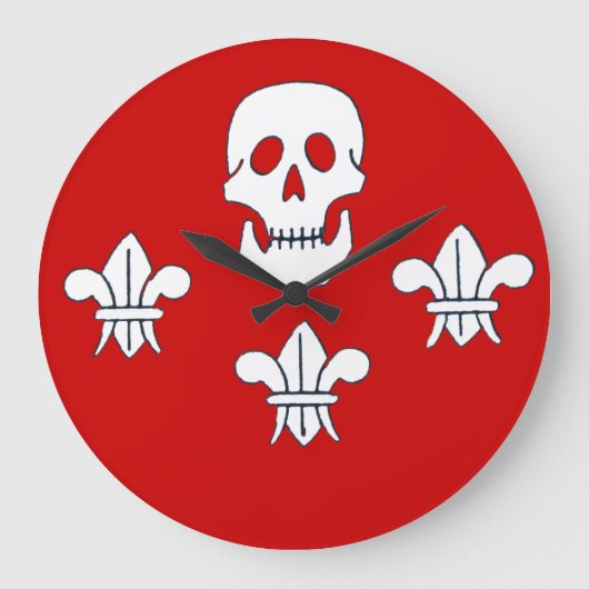JOLLY ROGER SKULL AND THREE LILIES FLAG, Red Große Wanduhr (Vorderseite)