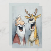 Jolly Santa and Reindeer Laugh Feiertagskarte (Vorne/Hinten)
