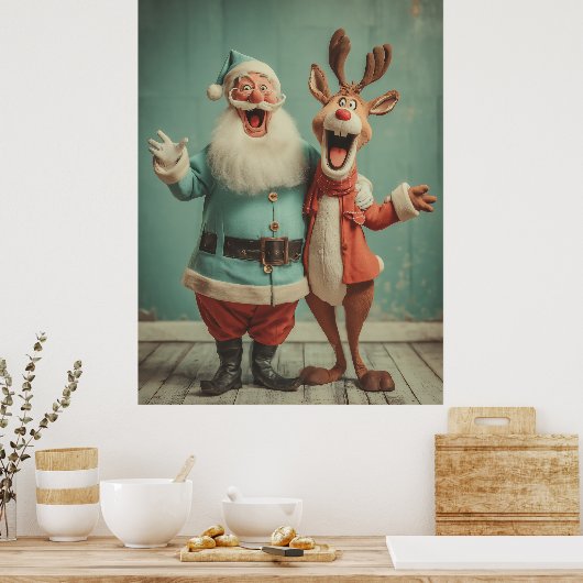 Jolly Santa and Rudolph Cheer Poster (Küche)