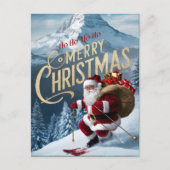 Jolly Santa Carves Snowy Slopes Postkarte (Vorderseite)