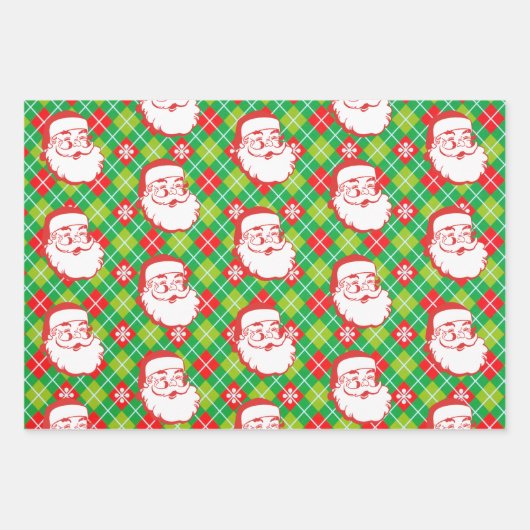 Jolly Santa Claus auf Kariert Geschenkpapier Set (Vorderseite)