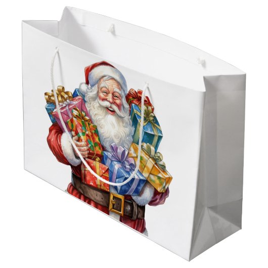Jolly Santa Claus Classic Christmas Große Geschenktüte (Rückseite Schrägansicht)