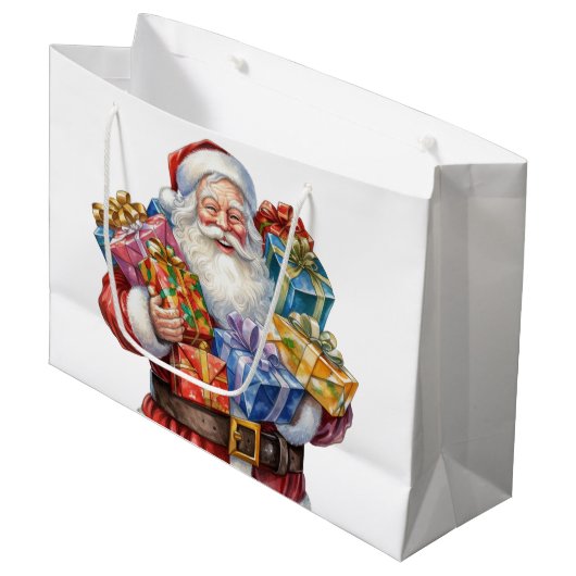 Jolly Santa Claus Classic Christmas Große Geschenktüte (Vorderseite Schrägansicht)