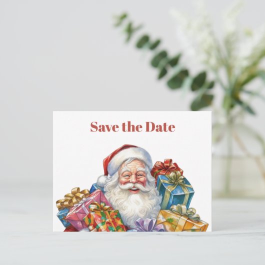 Jolly Santa Claus Classic Christmas Save the Date Einladungspostkarte (Stehend Vorderseite)