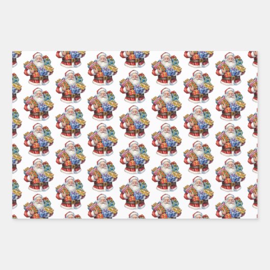 Jolly Santa Claus Classic Weihnachtsmuster Geschenkpapier Set (Vorderseite)