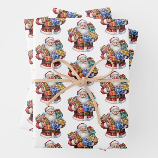 Jolly Santa Claus Classic Weihnachtsmuster Geschenkpapier Set (Beispiel)