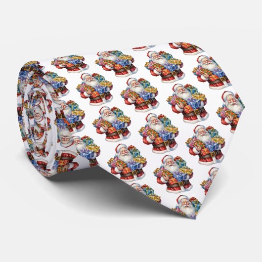 Jolly Santa Claus Classic Weihnachtsmuster Krawatte (Gerollt)