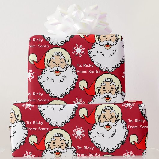 Jolly Santa Claus Fügen Sie dem Kind den Namen Red Geschenkpapier