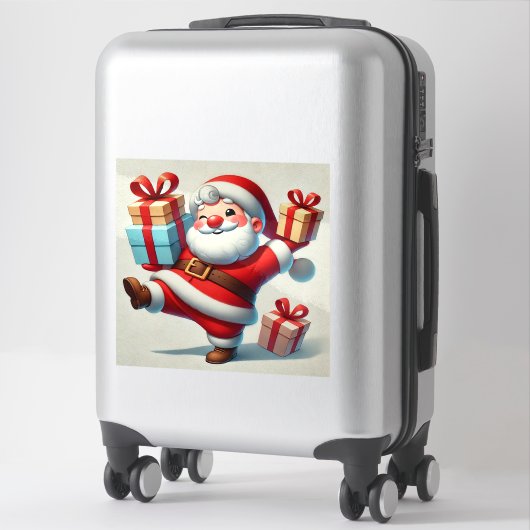 Jolly Santa Claus Holding Geschenkboxen Aufkleber (Koffer)