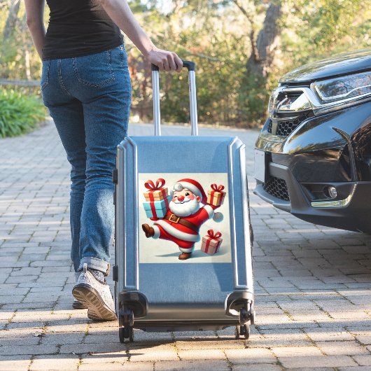 Jolly Santa Claus Holding Geschenkboxen Aufkleber (Koffer Insitu)