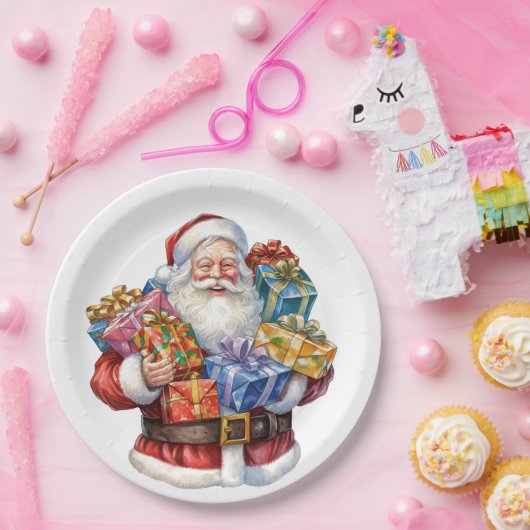 Jolly Santa Claus im traditionellen roten Anzug Pappteller (Party)