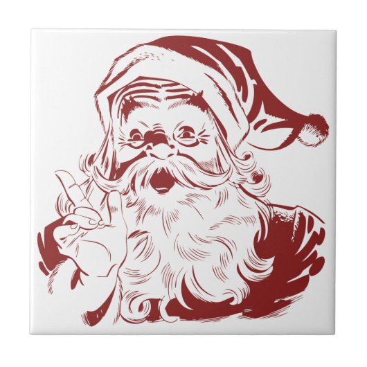 Jolly Santa Claus in Red Fun Retro Frohe Weihnacht Fliese (Vorderseite)