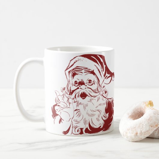 Jolly Santa Claus in Red Fun Retro Frohe Weihnacht Kaffeetasse (Mit Donut)