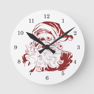Jolly Santa Claus in Red Fun Retro Merry Christmas Runde Wanduhr
