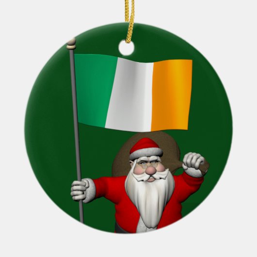 Jolly Santa Claus mit Abtritt von Irland Keramikornament (Vorne)