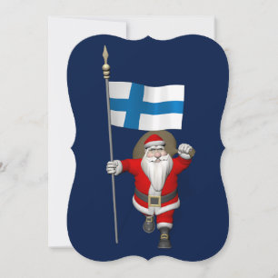 Jolly Santa Claus mit der Flagge Finnlands Feiertagskarte