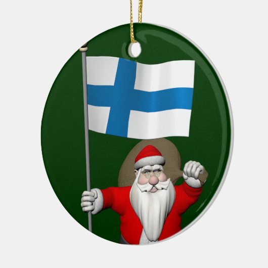 Jolly Santa Claus mit der Flagge Finnlands Keramik Ornament (Links)