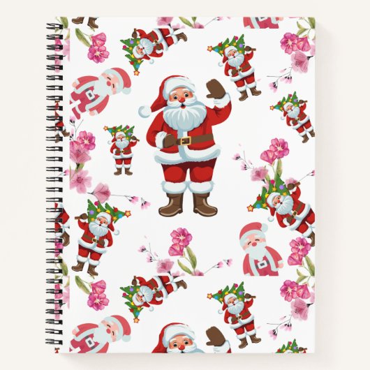 Jolly Santa Claus & Pink Floral Christmas Notebook Notizblock (Vorderseite)