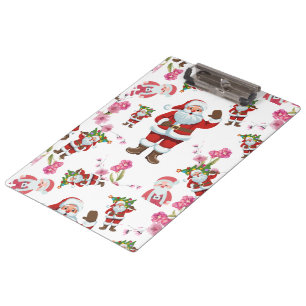 Jolly Santa Claus & Pink Floral Weihnachten Klemmbrett