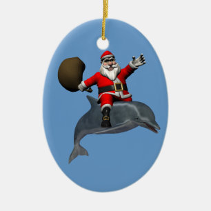 Jolly Santa Claus Reiten auf dem Dolphin Keramikornament