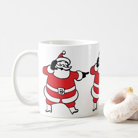 Jolly Santa Claus ruft Reindeer zu Weihnachten an Kaffeetasse (Mit Donut)