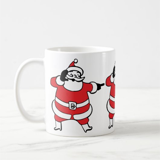 Jolly Santa Claus ruft Reindeer zu Weihnachten an Kaffeetasse (Links)