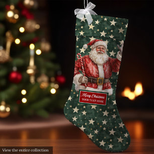 Jolly Santa Claus Strumpf Personalisiert in Vintag Großer Weihnachtsstrumpf