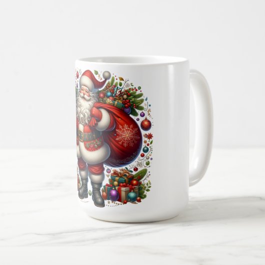 Jolly Santa Claus Surrounded by Gifts Kaffeetasse (VorderseiteRechts)