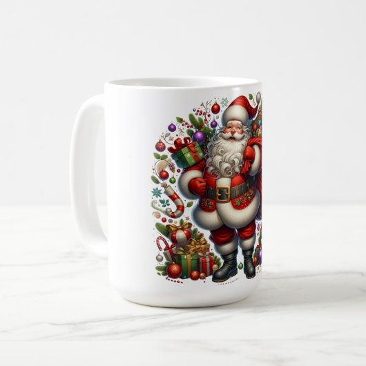 Jolly Santa Claus Surrounded by Gifts Kaffeetasse (Vorderseite Links)