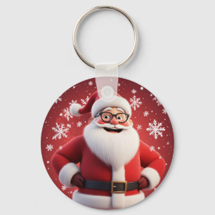 Jolly Santa Claus Umgeben von Schneeflocken Schlüsselanhänger