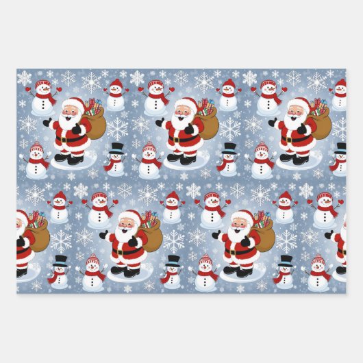 Jolly Santa Claus und Snowmen Weihnachtsmuster Geschenkpapier Set (Vorderseite)