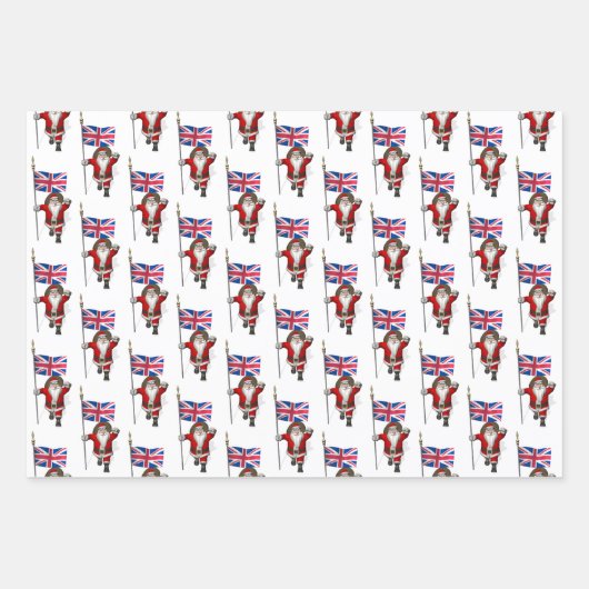 Jolly Santa Claus Waving Union Jack Geschenkpapier Set (Vorderseite)